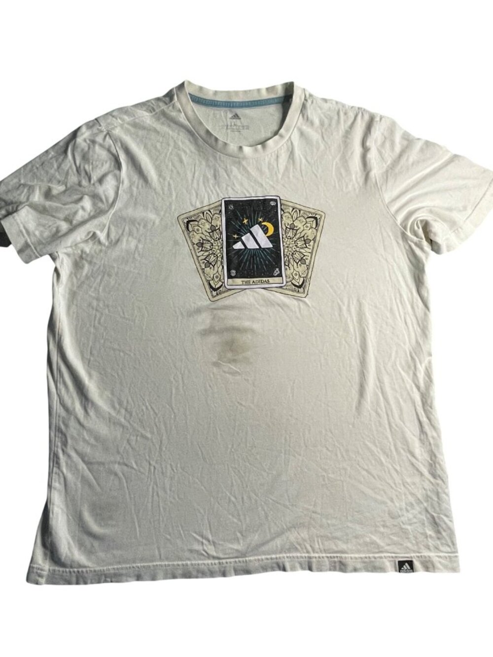 Adidas Tarot Card Graphic Tee Shirt Mens Large White Short Sleeve Cotton